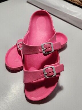 Women Bright Pink Double-Buckle Slide Sandals